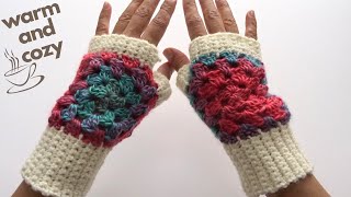 Crochet Granny Square Hand Warmers Step by Step Tutorial [upl. by Jaquelyn923]