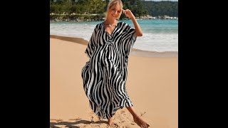 Sourceman LXF8772 black white zebra pattern women beach kaftan dresses caftan de plage common size [upl. by Marylynne]