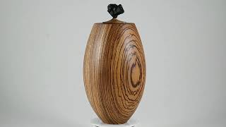 Large handmade wooden urn of Zebra wood with Black Tourmaline on top [upl. by Ennaira]