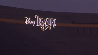 LISTEN Disney Treasure blares cruise ship horn on arrival to Port Canaveral [upl. by Ahsaercal]