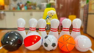 Learn the Names of GIANT Sport Balls with Bowling Pins for Kids 🎳 Cute Dog Reactions 🐶 [upl. by Heppman]