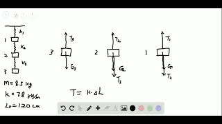 Three identical 8 50 kg masses are hung by three identical springs Each spring has a force constan [upl. by Aicercul]