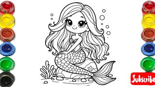 Cute Mermaid Drawing for kids Painting amp Coloring for kids Toddlers  Lets Draw Togetherkidsart [upl. by Azil]