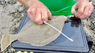 How to safely un hook deep hooked Flatfish  Flounder Dab Plaice Fluke SUPER CHEAP EASY HOMEMADE [upl. by Nahgem]