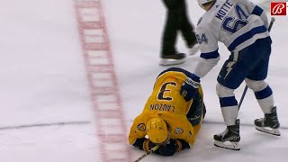 Austin Watson Fires Puck at Jeremy Lauzon at Final Whistle [upl. by Enylrac]