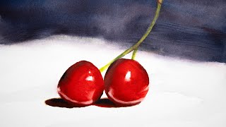 Basic watercolor techniques  two cherries [upl. by Ahsrats478]