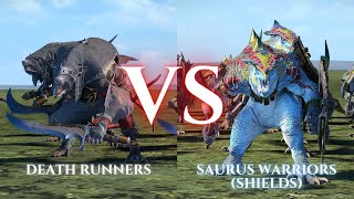 WARHAMMER III Total War  Death Runners VS Saurus Warriors Shields [upl. by Cohlette69]