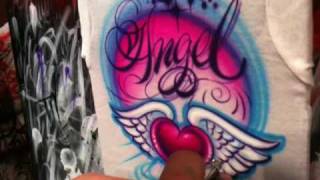 Crisp LinesHow to airbrush a t shirt design with crisp clean lines by Jaime Rodriguez [upl. by Eniarral]