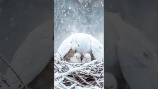 White Dove Protects Chicks from Intense Snowstorm dove pigeon birds trending snow [upl. by Smeaj]