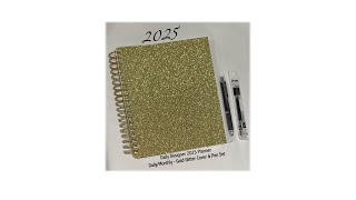 2025 Day Designer Planner DailyMonthly  8 x 10  Gold Glitter amp EnerGel Retractable Pen Set [upl. by Eulaliah]