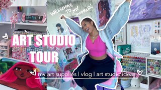 ART STUDIO TOUR 🌸  art supplies 🎨  cute n cozy vlog [upl. by Nahshu]