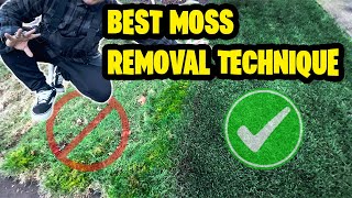 HOW TO REMOVE MOSS FROM YOUR LAWN Treated vs Untreated Results 2 Step process [upl. by Endys]