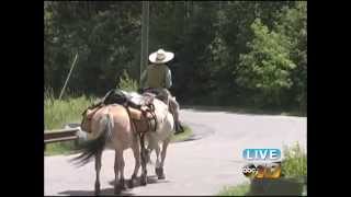 Woman rides horse through UP [upl. by Ahsilek]