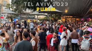 Purim in Tel Aviv Walking in Israel 2023 פורים תל אביב ישראל [upl. by Enelie]