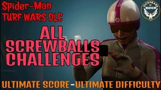 SpiderMan  All Screwball Challenges  Turf Wars DLC  Ultimate score  Ultimate Difficulty [upl. by Opiak]