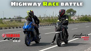 Pulsar Ns200 Bs3 Vs Yamaha R15 V4 Drag Race  Top End [upl. by Adnole]