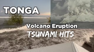 TONGA Volcano Eruption TSUNAMI Hits Video Compilation [upl. by Aonehc541]