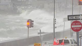 Raw Video Noreaster Whips Up High Waves In Winthrop [upl. by Carn636]