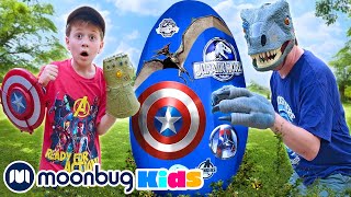 GIANT SURPRISE EGG The Avengers vs Giant Dinosaurs TRexRanch  Jurassic TV [upl. by Lynne119]