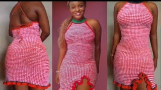 Crochet Dress Tutorial  Houndstooth Pattern Xmas dress design [upl. by Frasquito]