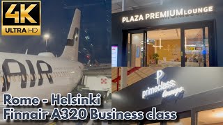 4K Finnair A320 Business Class Rome  Helsinki  Rome airport lounge  Plaza Premium Priority Pass [upl. by Lzeil867]