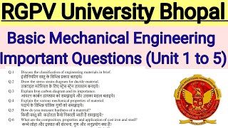 Basic Mechanical Engineering RGPV BTech 1st Year 2nd Semester important questions  BME RGPV [upl. by Gorman]