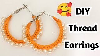 How to make thread earrings making at home  Earrings  Diy  Earrings making at home [upl. by Terle120]