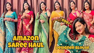 Amazon Saree Haul For Wedding Party 😍  Banarasi Georgette Silk saree kanjivaram Saree ❤️ [upl. by Joseph]