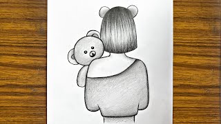 How to draw a girl holding a teddy bear  Girl drawing step by step  Easy drawing for beginners [upl. by Kensell]