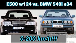 W124 E500 vs BMW 540i e34 0200 kmh accelerating [upl. by Atnahc]