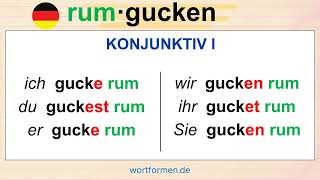 Konjugation des Verbs „rumgucken“ in allen Zeitformen und allen Modi [upl. by Kenon493]