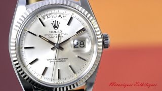 Rolex DayDate 1803 1970 rare and wonderful vintage white gold plexi DayDate with full set [upl. by Micro]