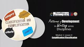 RWS Module 1 Lesson 4 Exemplification ClassificationPattern of Development in Writing [upl. by Saerdna]