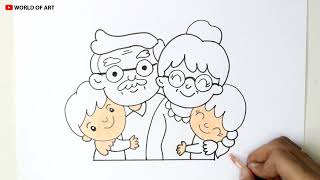 How to draw Grandparents step by step  Grandparents Day poster drawing [upl. by Enileme]