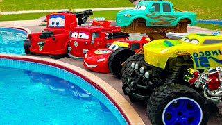 Looking for Disney Pixar Cars On the Rocky Road  Lightning McQueen Mater Dinoco McQueen Mack [upl. by Aehcsrop]