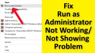 How To Fix Run As Administrator Not Working Or Showing Up Right Click In Windows 10  8  7 [upl. by Terrie]