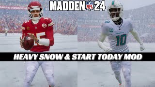 Modded Madden 24 Gameplay Start Today amp Heavy Snow Chiefs vs Dolphins Wildcard Matchup [upl. by Zelma]