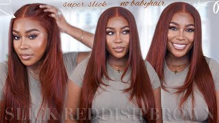 PERFECT Fall Color Reddish Brown Straight Frontal Wig  NO Babyhair  Layers FT Unice Hair [upl. by Hagai]