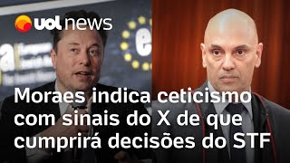 Moraes x Musk Ministro indica ceticismo com sinais do X de que cumprirá decisões do STF [upl. by Nehepts]