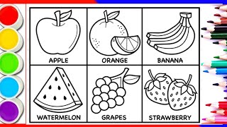 Learn FRUITS Painting amp Colouring for kids amp Toddlers Draw Paint and Learn Rainbow magic kidsart [upl. by Chemarin]