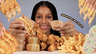 RAISING CANES CHICKEN FINGERS BOX COMBO amp CANES SAUCE  MUKBANG  FEMALE FOODIE  ASMR  EATING [upl. by Edbert100]