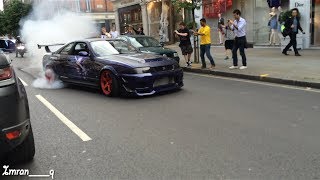 Nissan Skyline R33 GTR X2 Shooting Flames and MASSIVE BURNOUT GUMBALL 300 LONDON IMRANQPHOTO INSTA [upl. by Trevor]