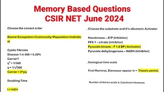 Memory Based Questions CSIR NET JUNE 2024 Life Sciences  Exam Analysis Morning Shift csirnet [upl. by Nnylirej570]