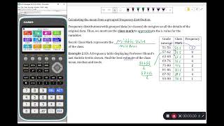 Measure of Center from a grouped frequency distribution using Casio fxCG50 mean median and mode [upl. by Whelan]