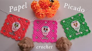 Decora diferente ✨️ con este alegre papel picado💀💚🩷🧡 tejido en CROCHET modelo 2 [upl. by Anovahs770]