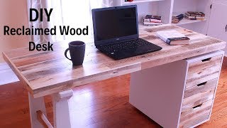 DIY Desk with hidden laptop storage using reclaimed pallet wood  How to make [upl. by Ajssatsan]