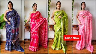 Bagru Print Soft Linen Saree  New Collection Linen Sarees shopnow [upl. by Enelehs]