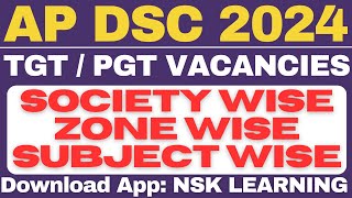 AP DSC TGT PGT SOCIETY WISE ZONE WISE SUBJECT WISE VACANCIES 2024 [upl. by Weinstein]