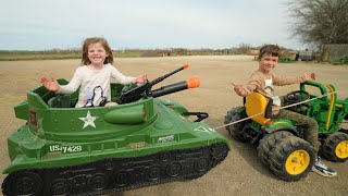 Playing on the farm with tank and tractors  Tractors for kids [upl. by Brote625]