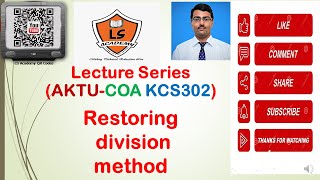 AKTU EXAM  COA KCS302  Restoring division method in Hindi  Restoring division [upl. by Rimisac]